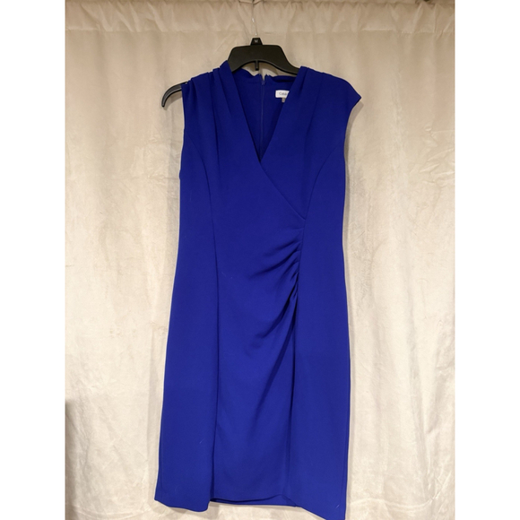 Calvin Klein Dresses & Skirts - Calvin Klein Womens Royal Blue Ruched Sheath Dress Size 10 Cap Sleeve V Neck